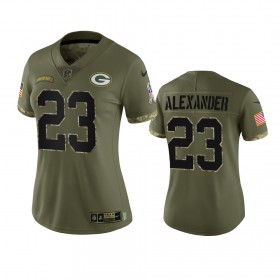 Nainen Green Bay Packers NFL Pelipaita Jaire Alexander 23 Olive 2022 Salute To Service Limited